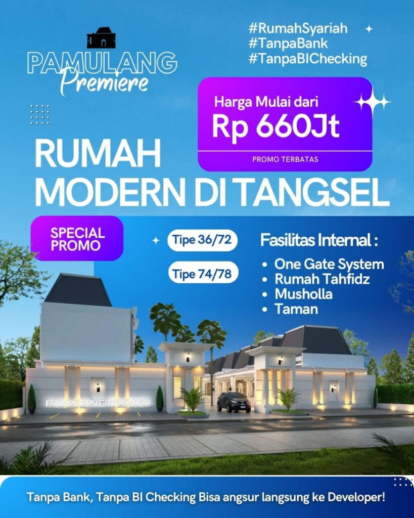 tampak depan rumah syariah pamulang premiere